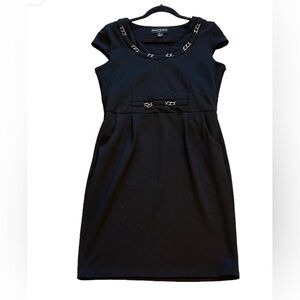 Bianca Nygard Elegant Black Dress with Chain Accents. Lined. Pockets.